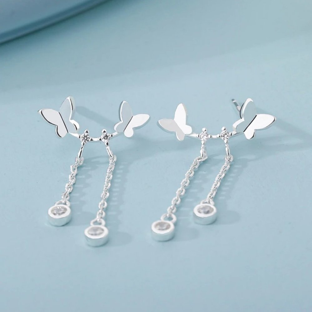 NEW 925 Sterling Silver Diamond Butterfly Earrings - Picture 3 of 3